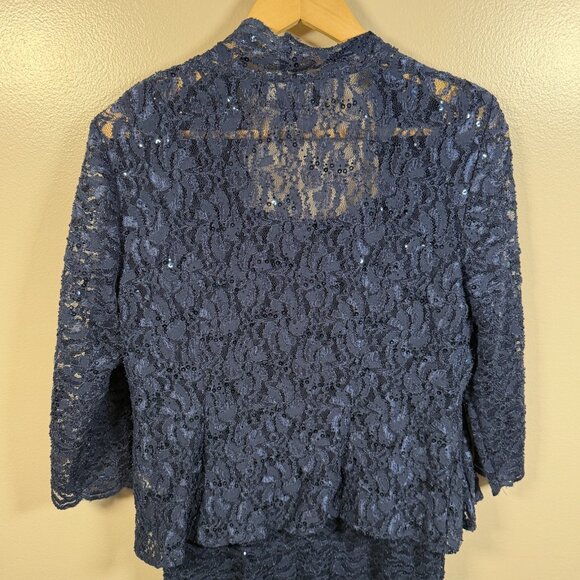 Alex Evenings Dress Jacket Size 8 Petite Navy Blue Sequin Lace Formal Wedding - Picture 7 of 11